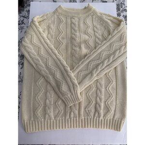 Vintage Cable Knit Cream Hand Loomed Sweater Neck Zip Closure